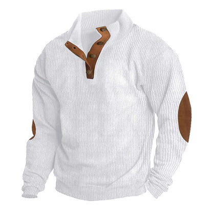 Casual Stand-Collar Long Sleeve Pullover Sweatshirt for Men Fashion Solid Color Striped Design Loose Tops