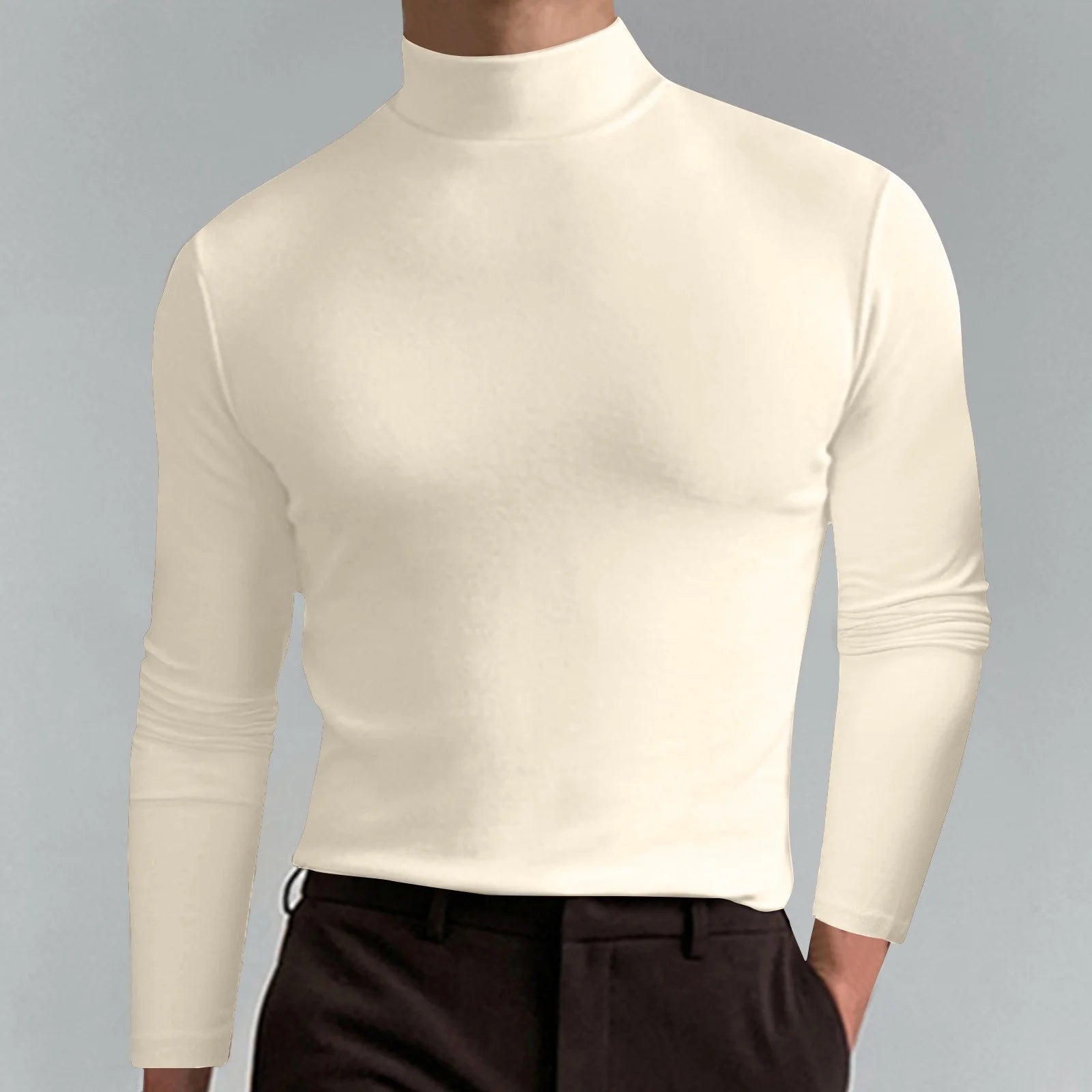 Mens Mock Neck T Shirts Pullover High Neck Turtleneck Premium Cotton Long Sleeve Sweaters for Men Valentine'S Day for Him